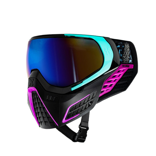 HK Army KLR Amp Black Teal and Purple with Cobalt Lens Paintball Goggles Mask