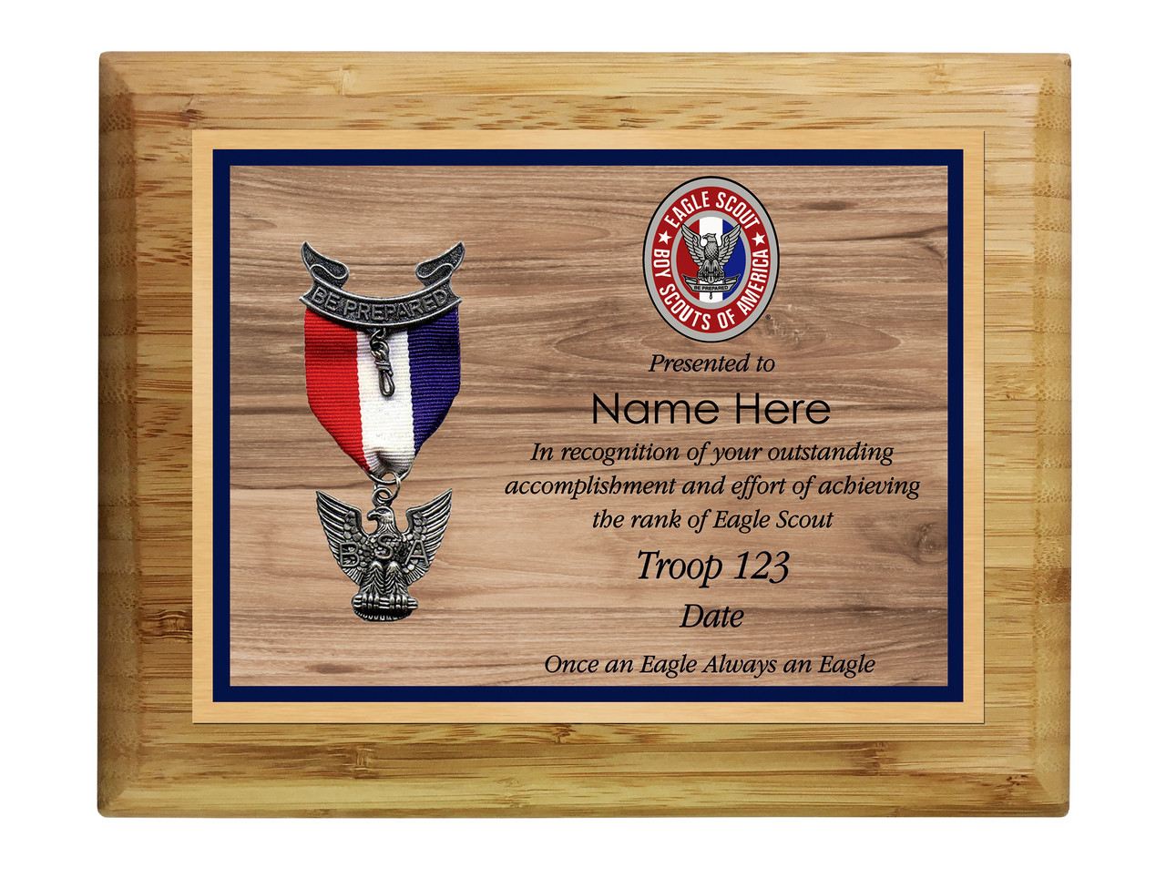 Eagle Scout Plaque Wood Grain Design Horizontal   EagleScout Bamboo WoodGrainDesign Premium 8x10H  59263.1602867886 