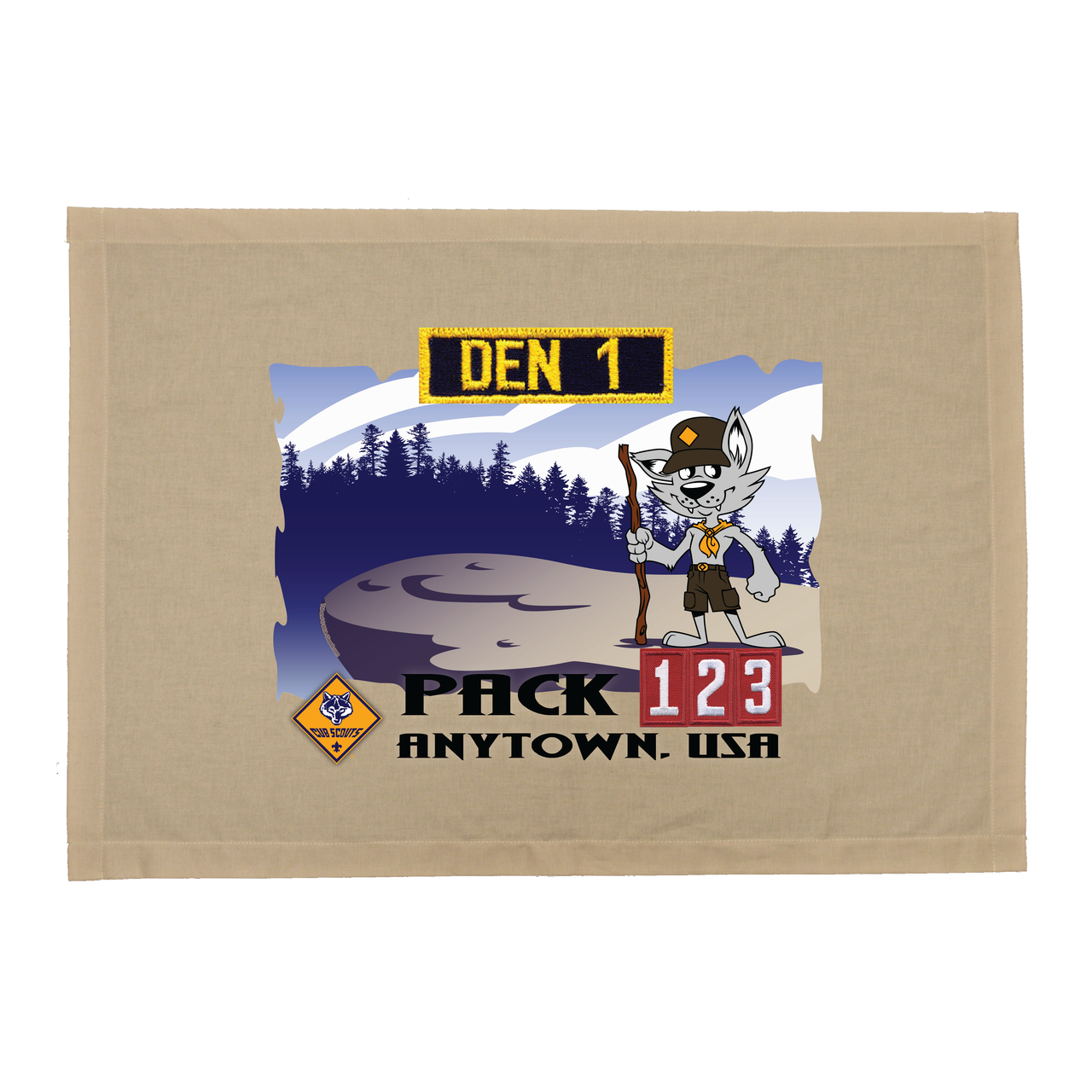 Custom Wolf Cub Scout Den Flag 20x28 Khaki Officially Licensed