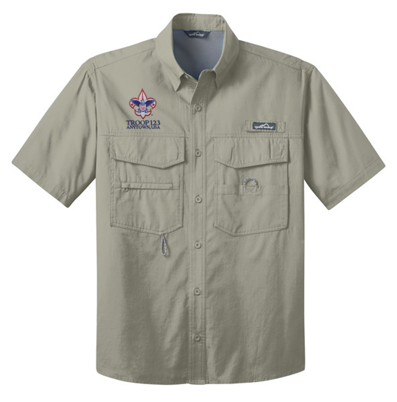 Eddie Bauer EB608 Mens Goldenrod Yellow Fishing Short Sleeve Button Down  Shirt w/ Double Pockets —