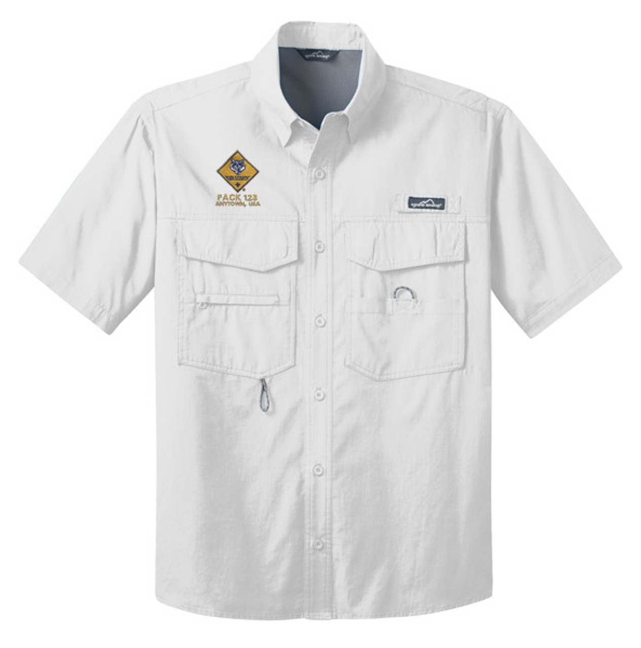 Eddie Bauer EB608 Mens Goldenrod Yellow Fishing Short Sleeve Button Down  Shirt w/ Double Pockets —