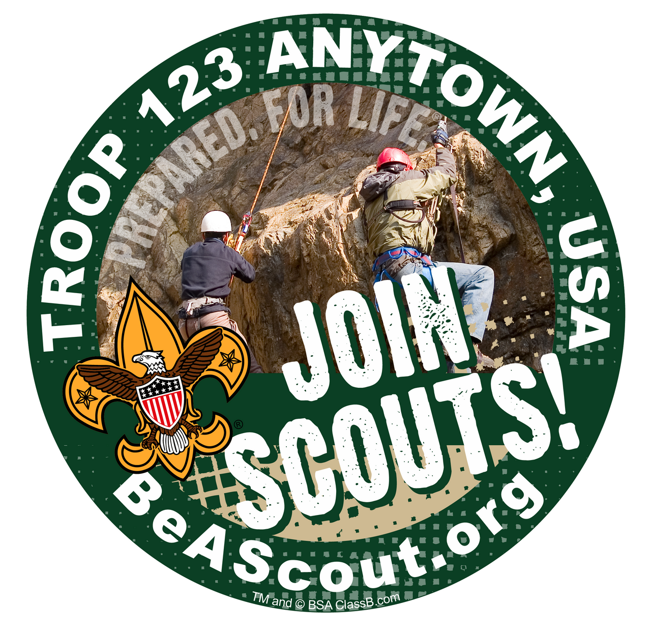 Scouts BSA Troop Sticker 8 pack - Dirt Splatter Design