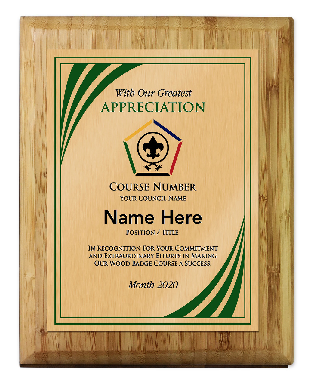 Wood Badge Plaque - Stripes Design - Vertical