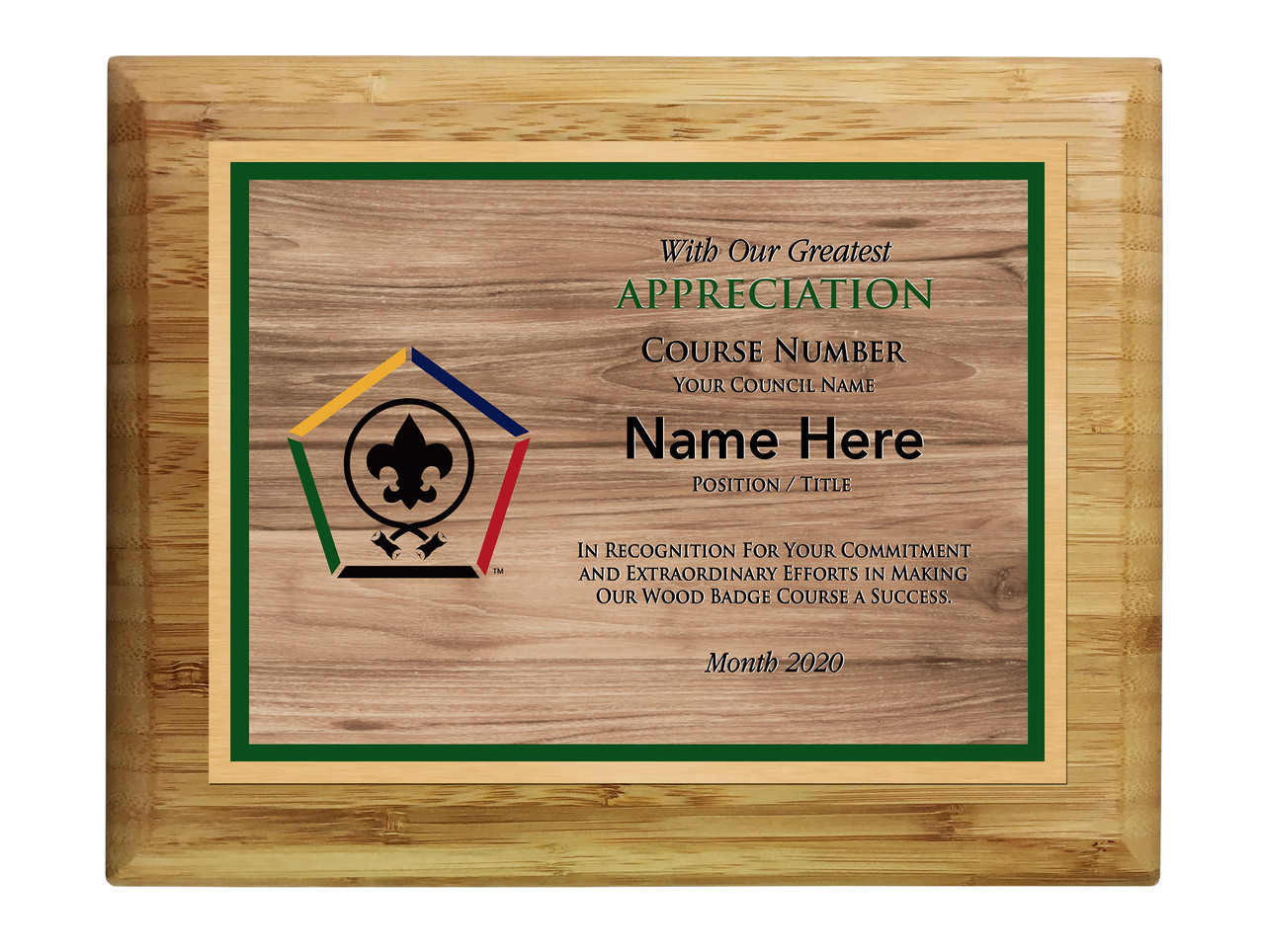 Wood Badge Plaque - Wood Grain Design - Horizontal