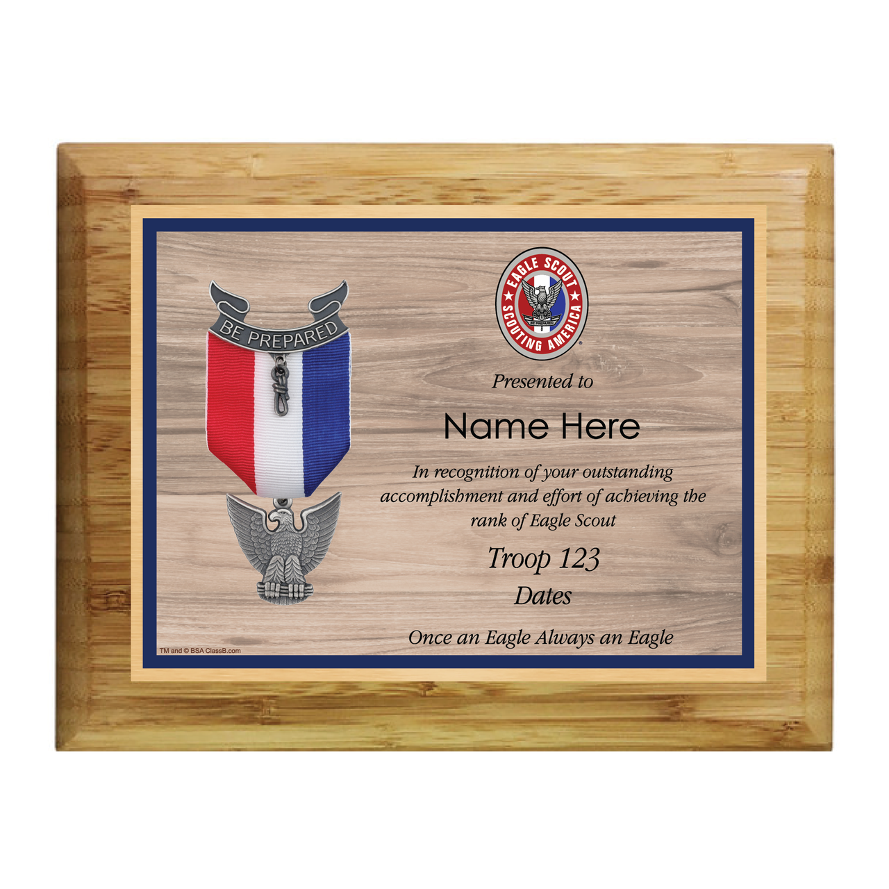 Eagle Scout Plaque Wood Grain Design Horizontal - Main Image