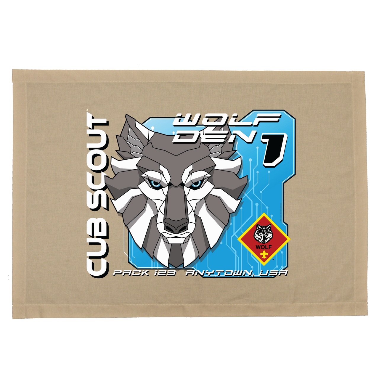 Custom Mech Wolf Cub Scout Den Flag 20x28 Khaki Officially Licensed