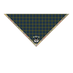Wood Badge Neckerchief with Embroidered Wood Badge Logo and Ribbon Edge with the 5 Wood Badge central themes on a Sublimated Tartan Background with Bobwhite Critter and Course number