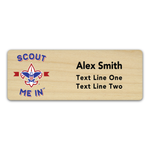 Scouts BSA Troop Name Tag with Scout Me In Logo on Light Maple