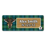 Wood Badge Name Tag with Wood Badge Antelope Critter on Wood Badge Tartan Background and Wood Badge Logo - Cherry Wood