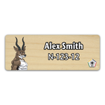 Wood Badge Name Tag with Wood Badge Antelope Critter and Wood Badge Logo - Light Maple Wood