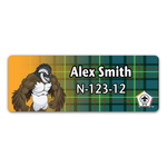 Wood Badge Name Tag with Wood Badge Bobwhite Critter on Wood Badge Tartan Background and Wood Badge Logo