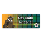 Wood Badge Name Tag with Wood Badge Owl Critter on Wood Badge Tartan Background and Wood Badge Logo