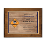 Scouting Appreciation Plaque with Cub Scout Scouting America Logo - Wood Grain Design - Horizontal - Dark Wood