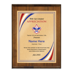 Scouting Appreciation Plaque with Scouting America Logo - Stripes Design - Vertical - Dark Walnut  Wood