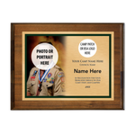 Scouting America Camp Volunteer Plaque - Left Photo Design - Horizontal - Dark Wood