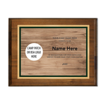 Scouting America Camp Volunteer Plaque - Wood Grain Design - Horizontal - Dark Wood