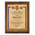 Blue and Gold Banquet Plaque with Cub Scout Scouting America Logo - Border Design - Vertical - Dark Wood
