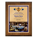 Blue and Gold Banquet Plaque with Cub Scout Scouting America Logo - Bottom Photo Design - Vertical - Dark Wood