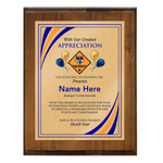 Blue and Gold Banquet Plaque with Cub Scout Scouting America Logo - Stripes Design - Vertical - Dark Wood