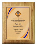 Den Leader Plaque with Cub Scout Scouting America Logo - Stripes Design - Vertical - Light Wood