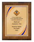 Den Leader Plaque with Cub Scout Scouting America Logo - Stripes Design - Vertical - Dark Wood