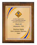 Pack Committee Chairman Plaque with Cub Scout Scouting America Logo - Stripes Design - Verticalo - Dark Wood