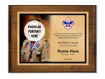 District Commissioner Plaque with Scouting America Logo - Left Photo Design - Horizontal - Dark Wood