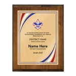 District Commissioner Plaque with Scouting America Logo - Stripes Design - Vertical  - Dark Wood