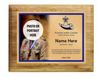 Powder Horn Plaque - Left Photo Design - Horizontal with Scouting America Logo - Light Wood