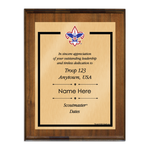 Scoutmaster Plaque with Scouting America Logo - Border Design - Vertical - Walnut Wood