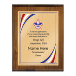 Scoutmaster Plaque with Scouting America Logo - Stripes Design - Vertical - Walnut Wood