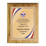 Scoutmaster Plaque with Scouting America Logo - Stripes Design - Vertical - Bamboo Wood