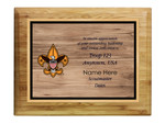 Scoutmaster Plaque with Vintage Scouting logo  - Wood Grain Design - Horizontal