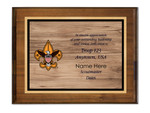 Scoutmaster Plaque with Vintage Scouting logo  - Wood Grain Design - Horizontal