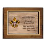 Senior Patrol Leader Plaque with Vintage Scouting logo  - Wood Grain Design - Horizontal - Walnut Wood