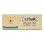 Canoe Name Tag with Scouting America FDL - Green Canoe with Yellow Paddles with Cardinal Directions on Light Maple Wood