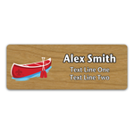 Name Tag with Scouting America fleur-de-lis - Red Canoe with Red Paddles on Cherry Wood