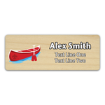 Name Tag with SScouting America fleur-de-lis - Red Canoe with Red Paddles on Light Maple Wood