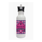 4-H Steel Water Bottle - Purple Plaid Pattern - Front View