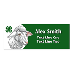 4-H Name Tag - Sheep on Green Background (White Plastic)