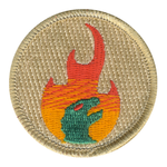 Flaming Dino Patrol Patch - embroidered 2 in round