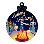 Troop Christmas Ornament - Happy Holidays with Cozy Campfire [FRONT]