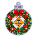 Cub Scout Christmas Ornament - Wreath with red ribbon (FRONT)