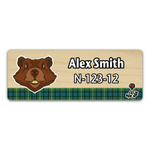 Wood Badge Name Tag with Wood Badge Beaver Critter on strip of Tartan design with Wood Badge Beads - Light Maple Wood