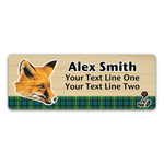 Wood Badge Name Tag with Wood Badge Realistic Fox Critter on strip of Tartan design with Wood Badge Beads - Light Maple Wood