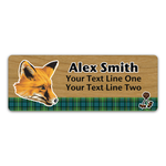 Wood Badge Name Tag with Wood Badge Realistic Fox Critter on strip of Tartan design with Wood Badge Beads - Cherry Wood