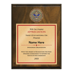 Scout Troop Sponsor Plaque with Scouting America Medallion - Border Design - Vertical - Walnut Wood