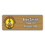 Ask Your Senior Patrol Leader Name Tag with Scouting America Fleur-De-Lis on Cherry Wood