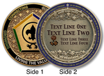 Wood Badge Coin back with engravable / printable space for personalization.