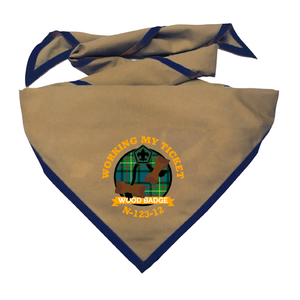 Wood Badge Neckerchief of Wood Badge Beads on Wood Badge Tartan Background Wood Badge Neckerchief of Wood Badge Beads on Wood Badge Tartan Background